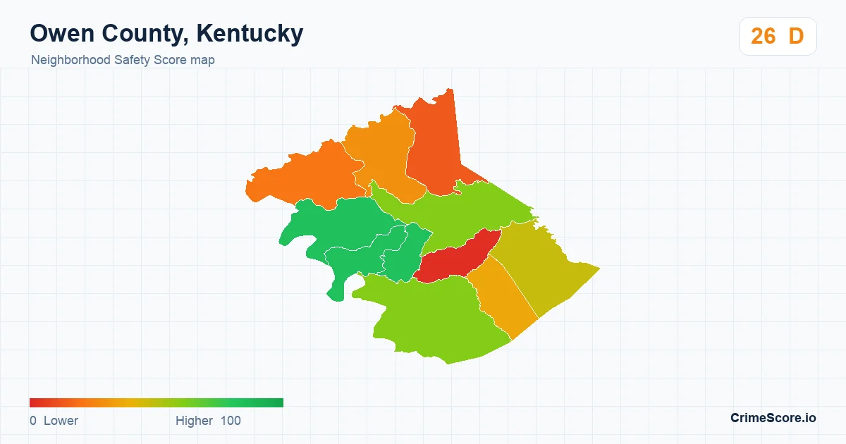 Owen County, Kentucky neighborhood Safety Score map by Census block group