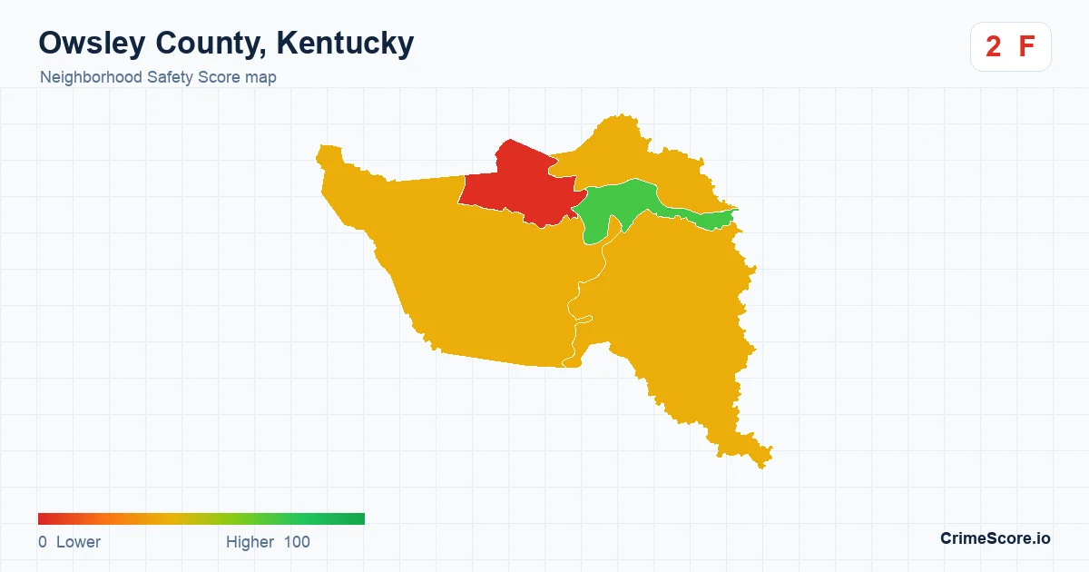 Owsley County, Kentucky neighborhood Safety Score map by Census block group