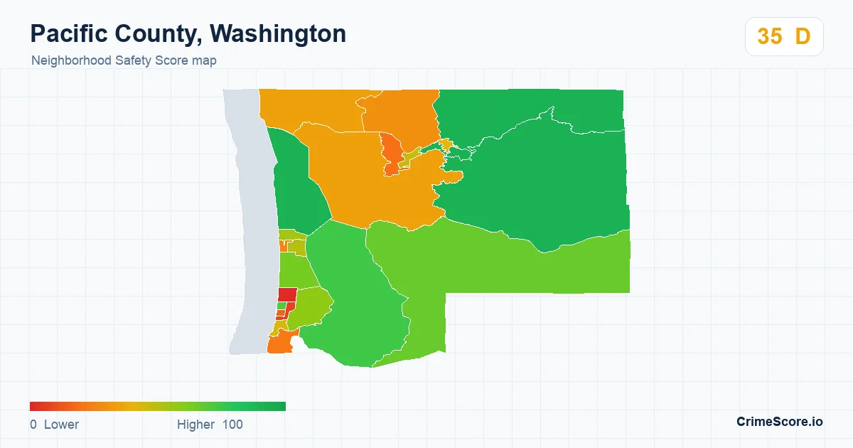 Pacific County, Washington neighborhood Safety Score map by Census block group