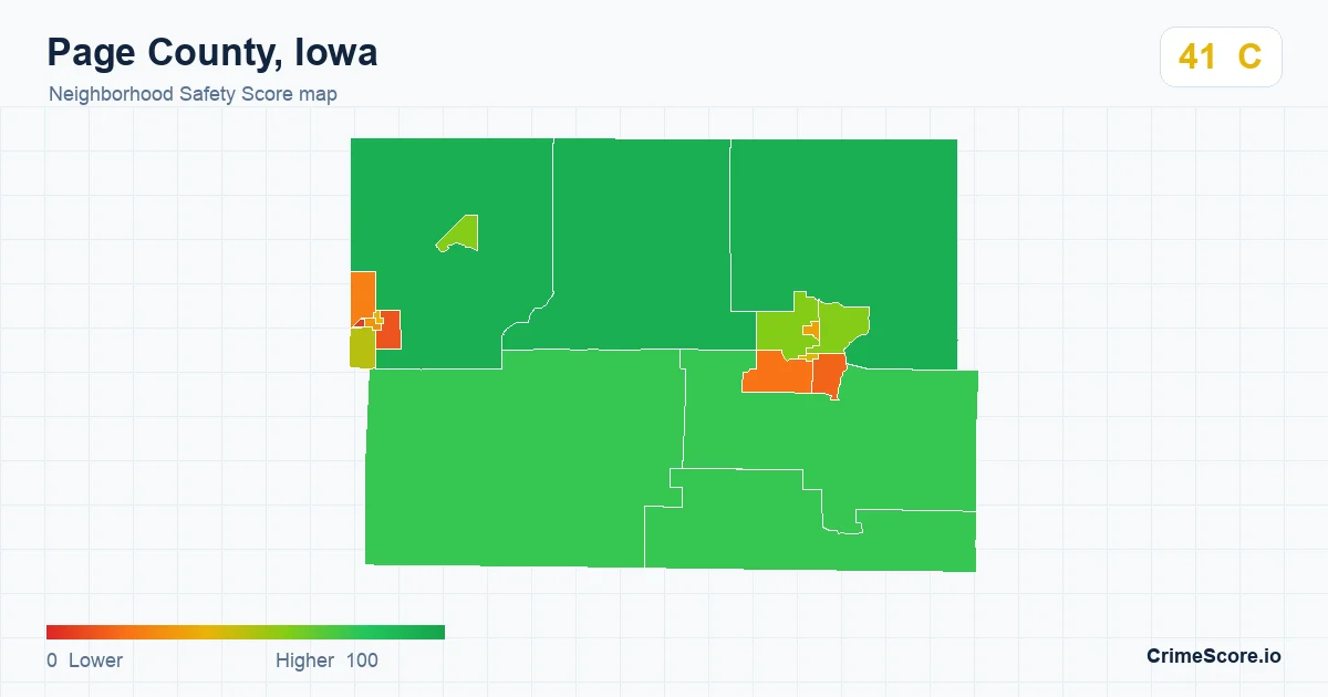 Page County, Iowa neighborhood Safety Score map by Census block group