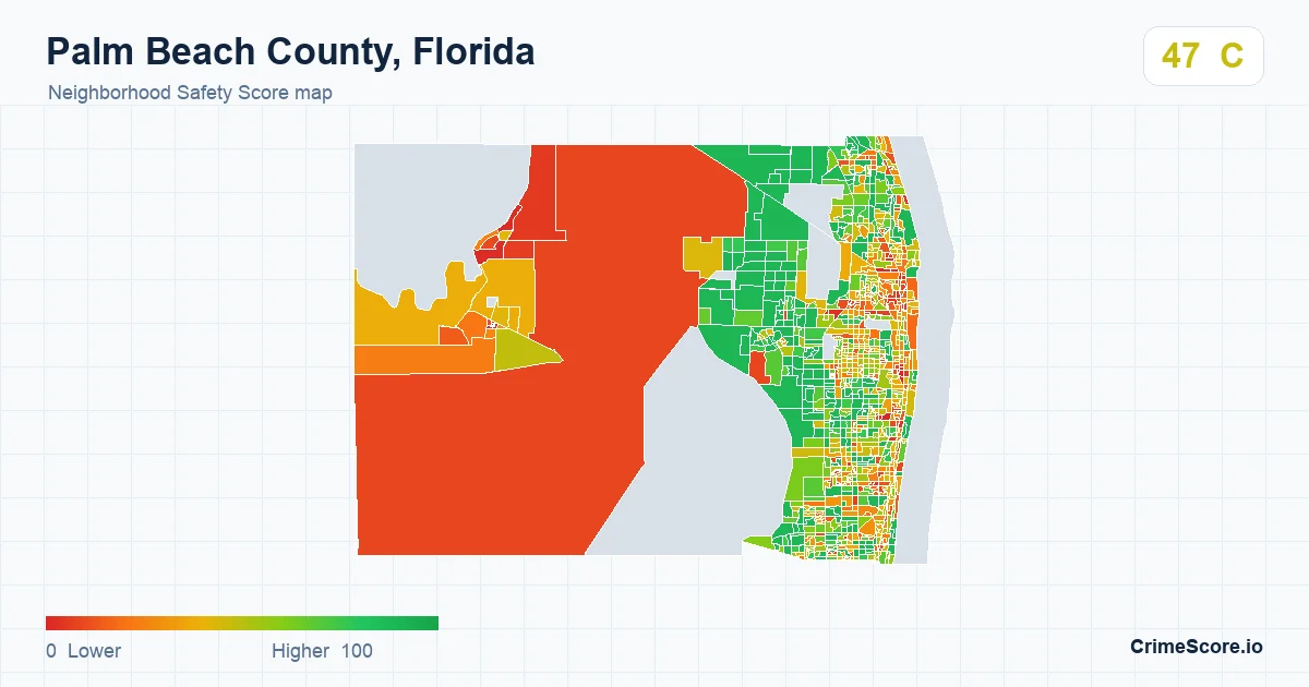 Palm Beach County, Florida neighborhood Safety Score map by Census block group