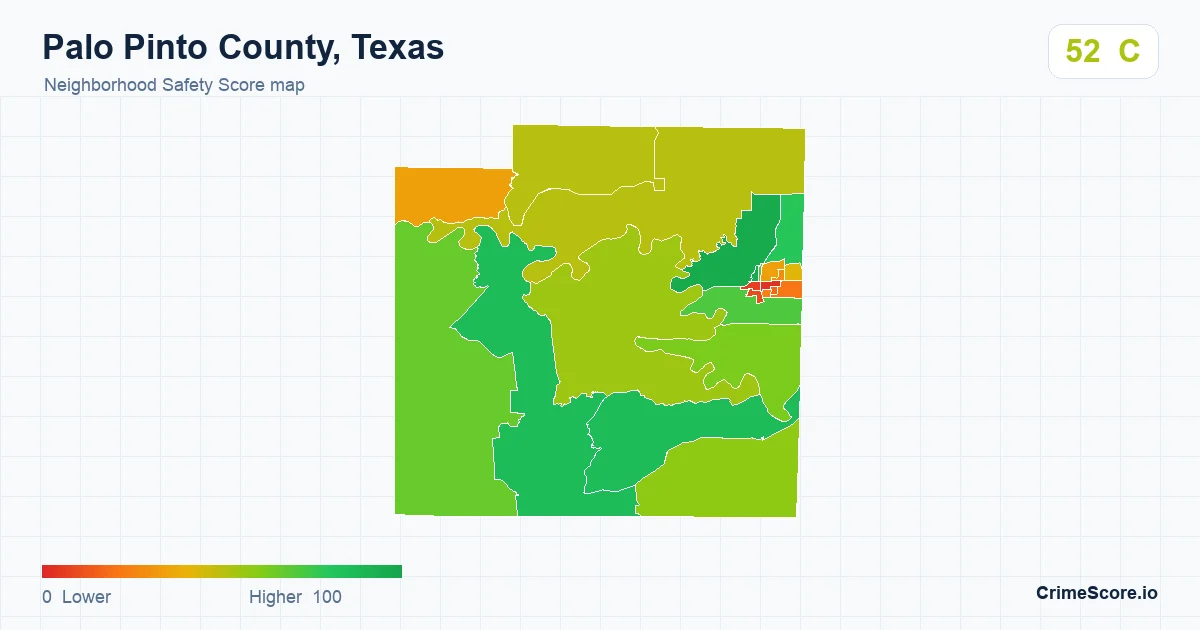 Palo Pinto County, Texas neighborhood Safety Score map by Census block group