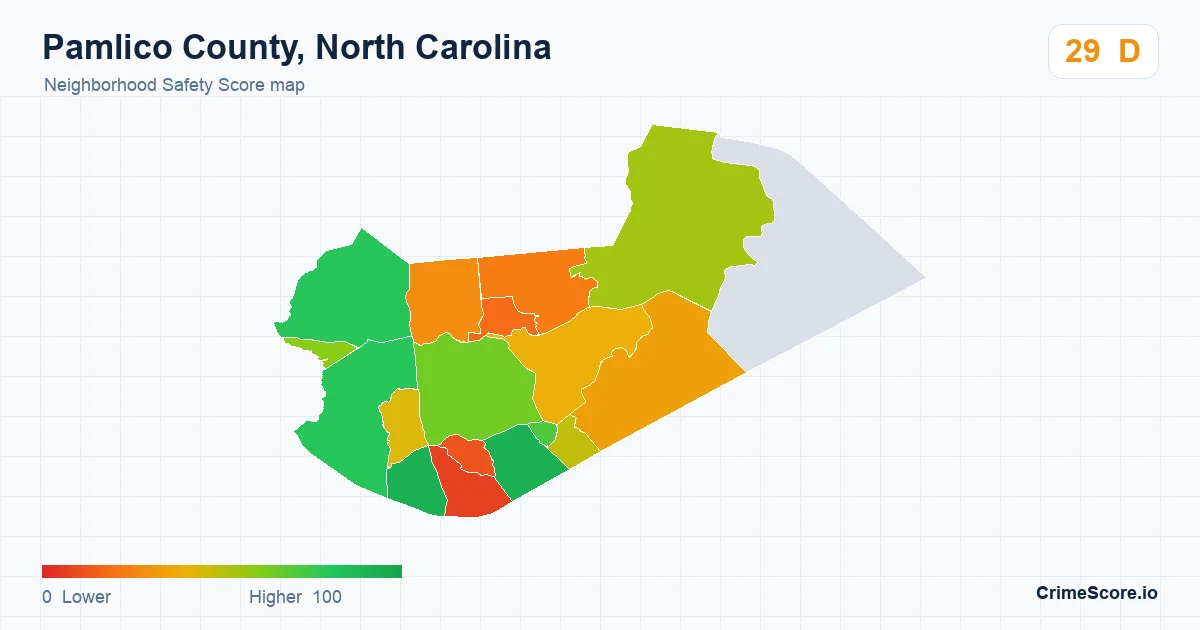 Pamlico County, North Carolina neighborhood Safety Score map by Census block group