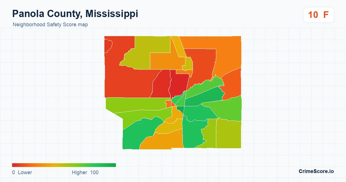 Panola County, Mississippi neighborhood Safety Score map by Census block group
