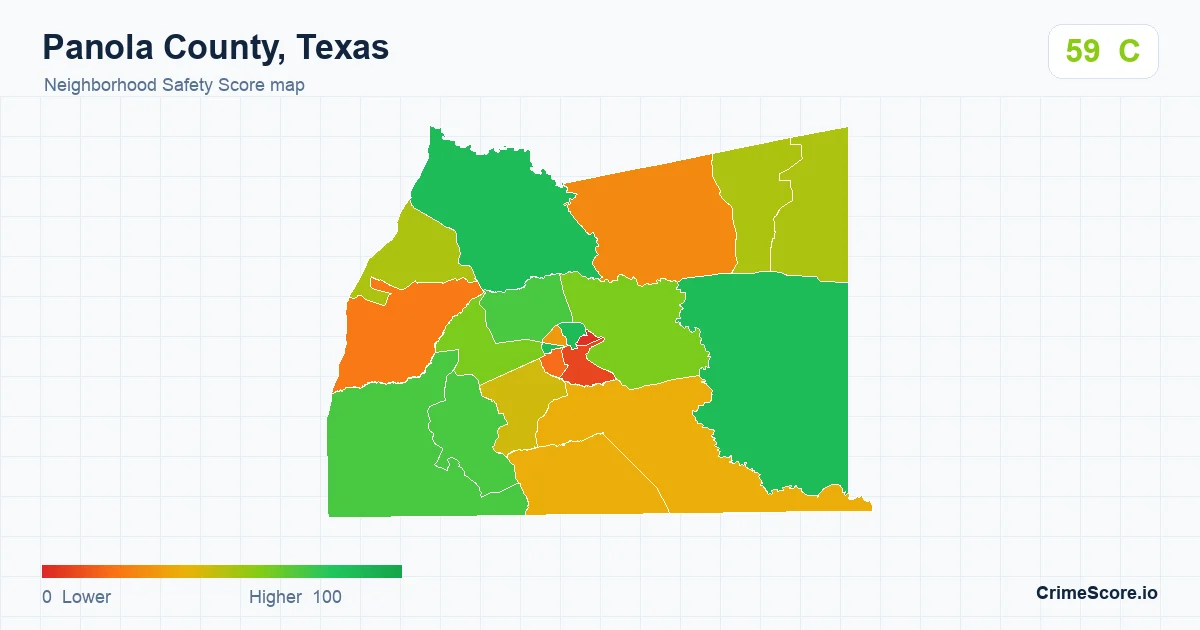Panola County, Texas neighborhood Safety Score map by Census block group