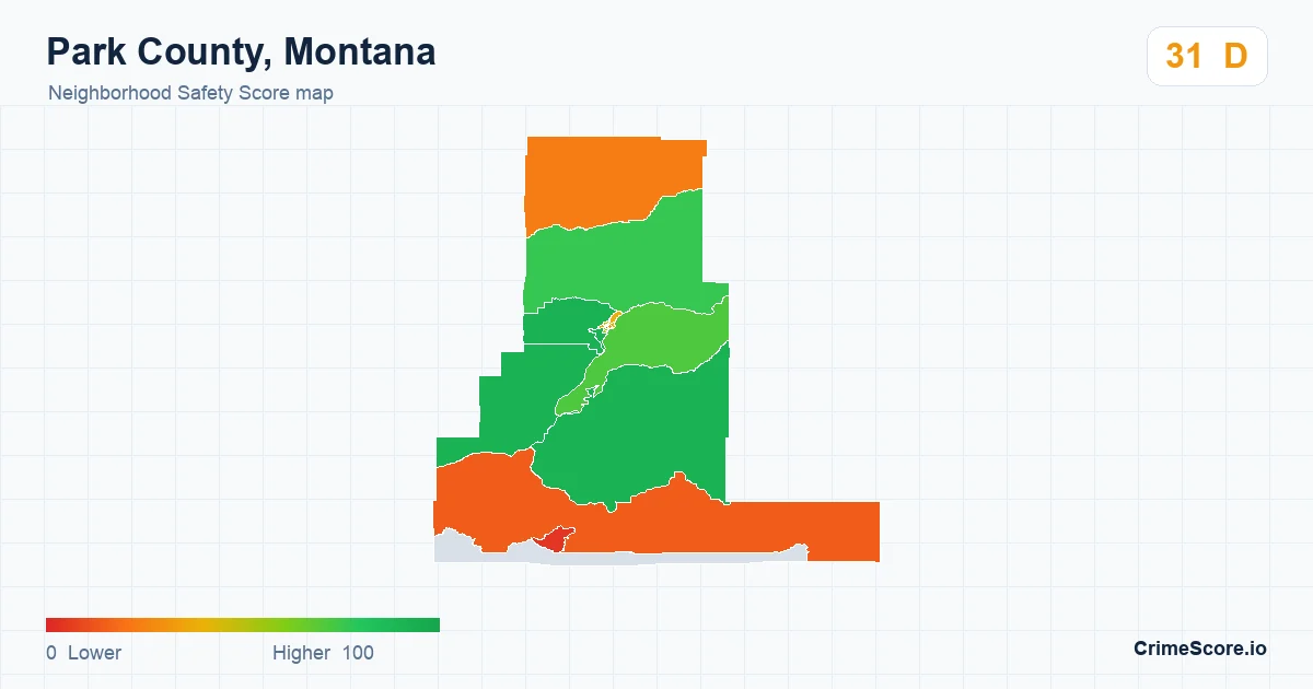 Park County, Montana neighborhood Safety Score map by Census block group