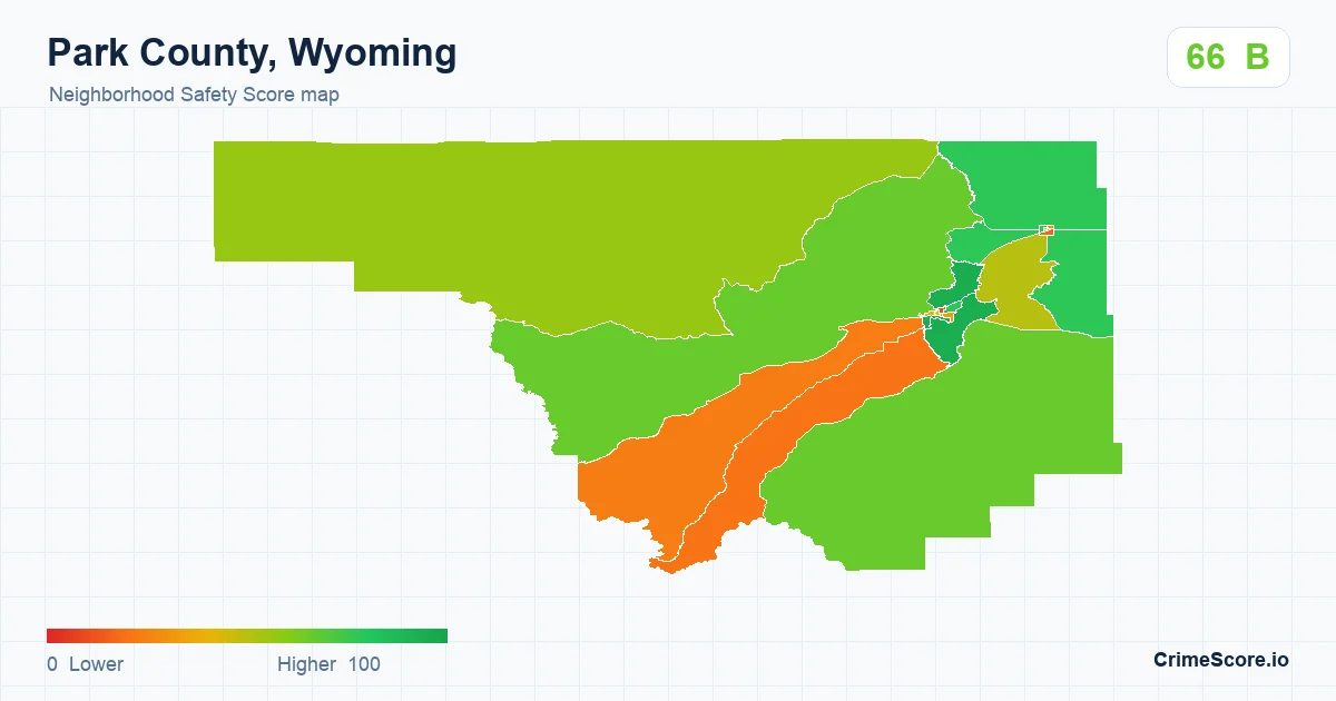 Park County, Wyoming neighborhood Safety Score map by Census block group