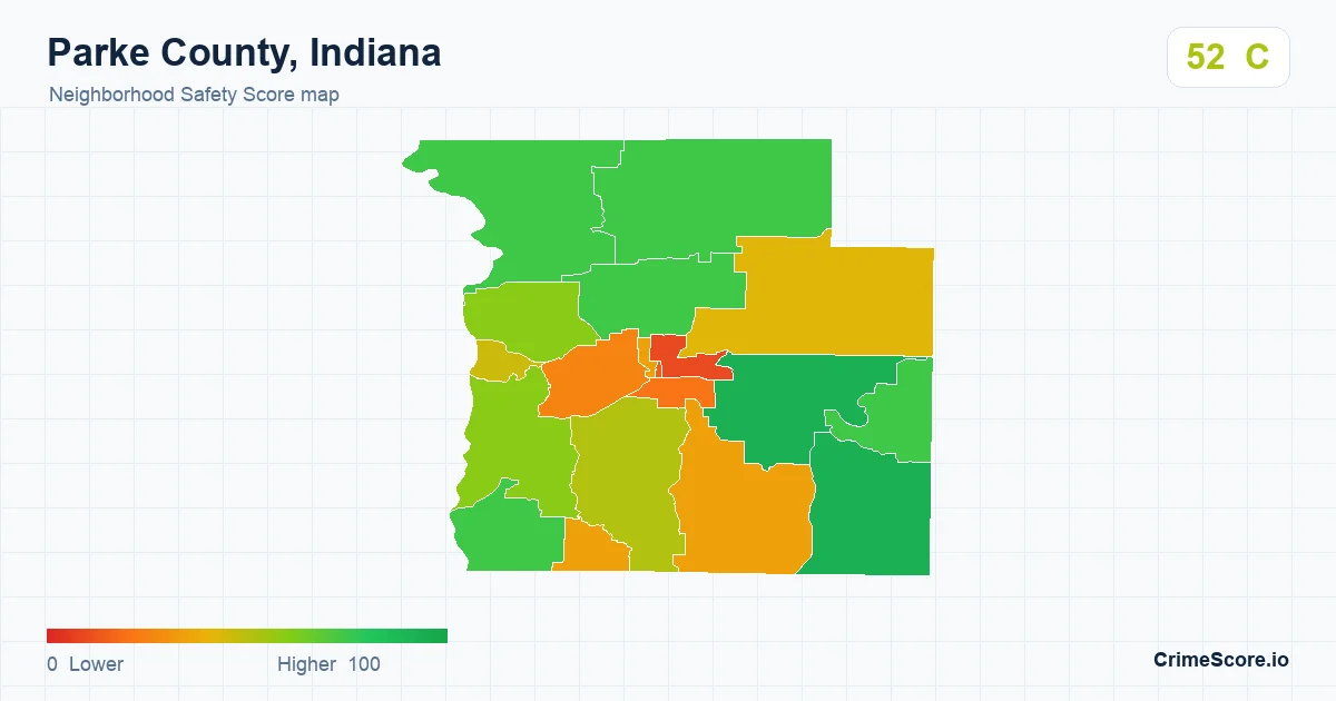 Parke County, Indiana neighborhood Safety Score map by Census block group