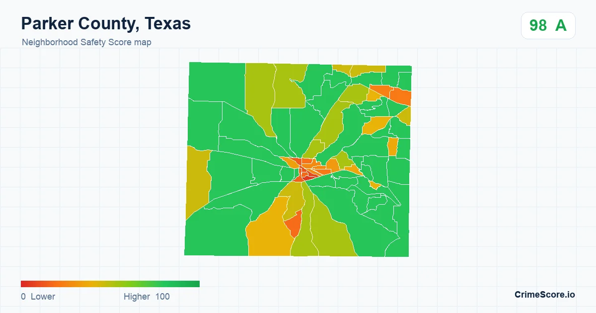 Parker County, Texas neighborhood Safety Score map by Census block group