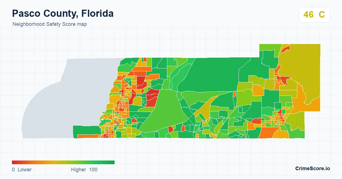 Pasco County, Florida neighborhood Safety Score map by Census block group