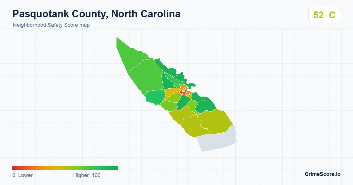 Pasquotank County, North Carolina neighborhood Safety Score map by Census block group