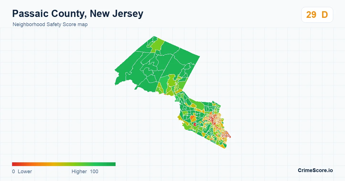 Passaic County, New Jersey neighborhood Safety Score map by Census block group
