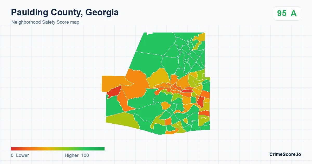 Paulding County, Georgia neighborhood Safety Score map by Census block group