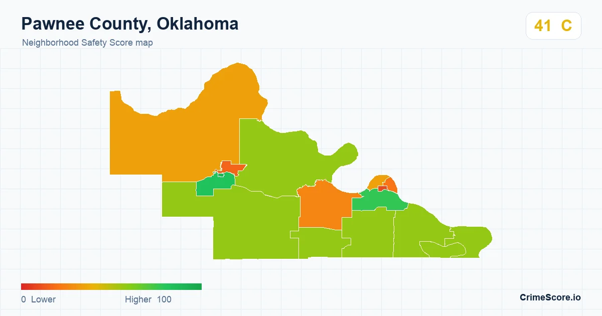 Pawnee County, Oklahoma neighborhood Safety Score map by Census block group