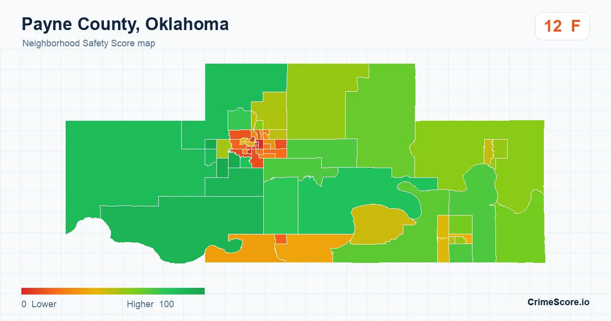 Payne County, Oklahoma neighborhood Safety Score map by Census block group