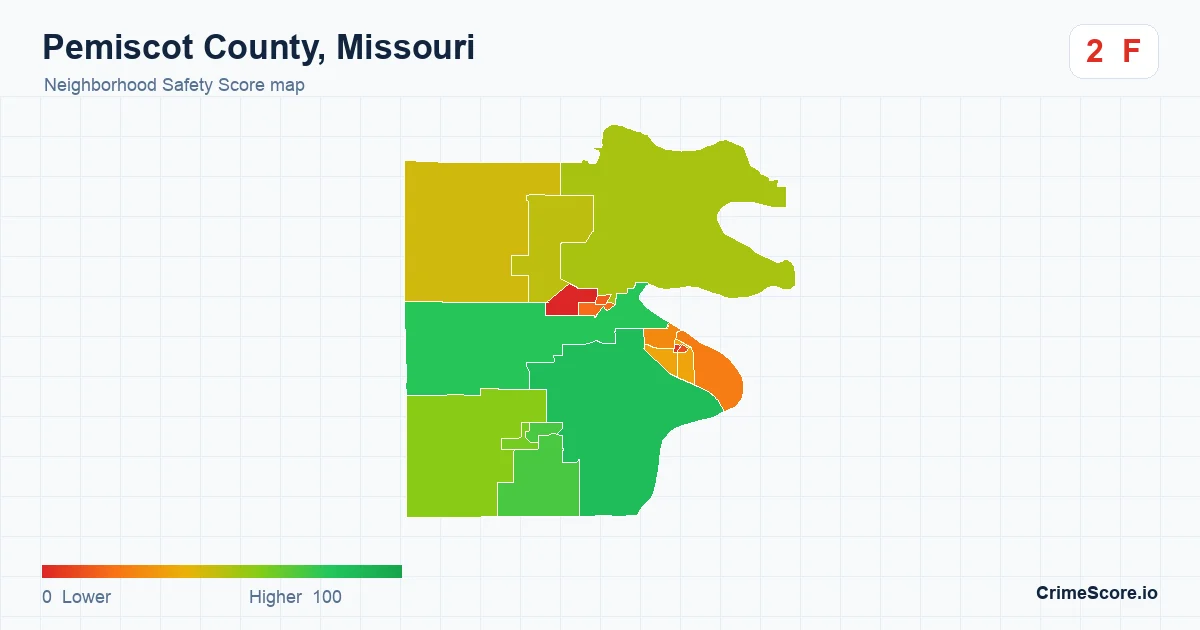 Pemiscot County, Missouri neighborhood Safety Score map by Census block group