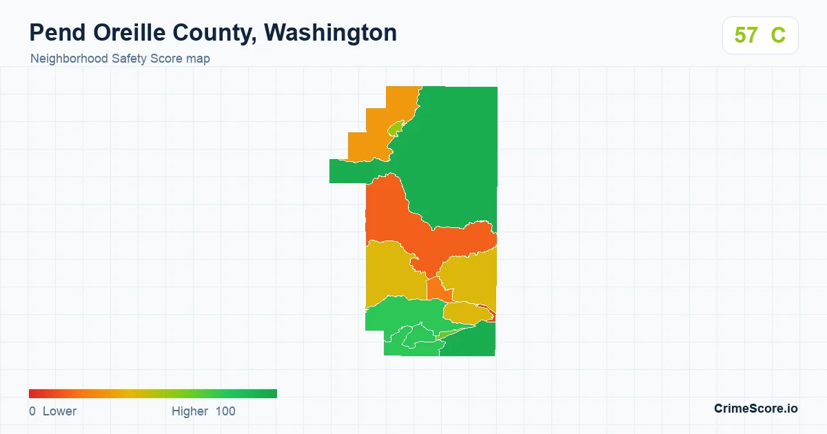 Pend Oreille County, Washington neighborhood Safety Score map by Census block group
