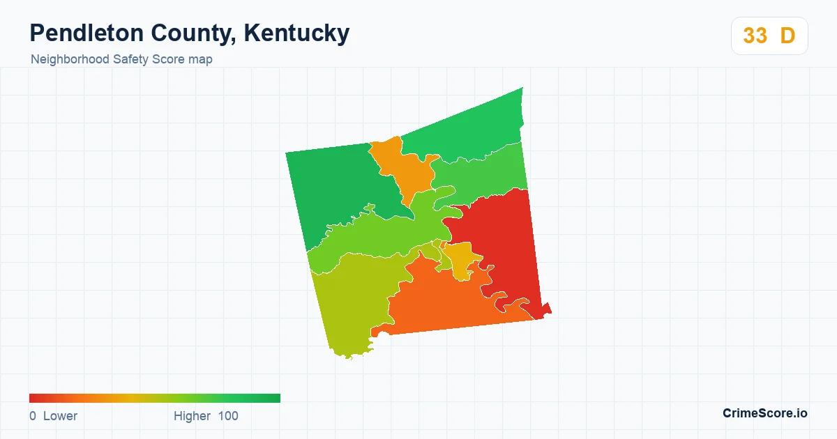 Pendleton County, Kentucky neighborhood Safety Score map by Census block group