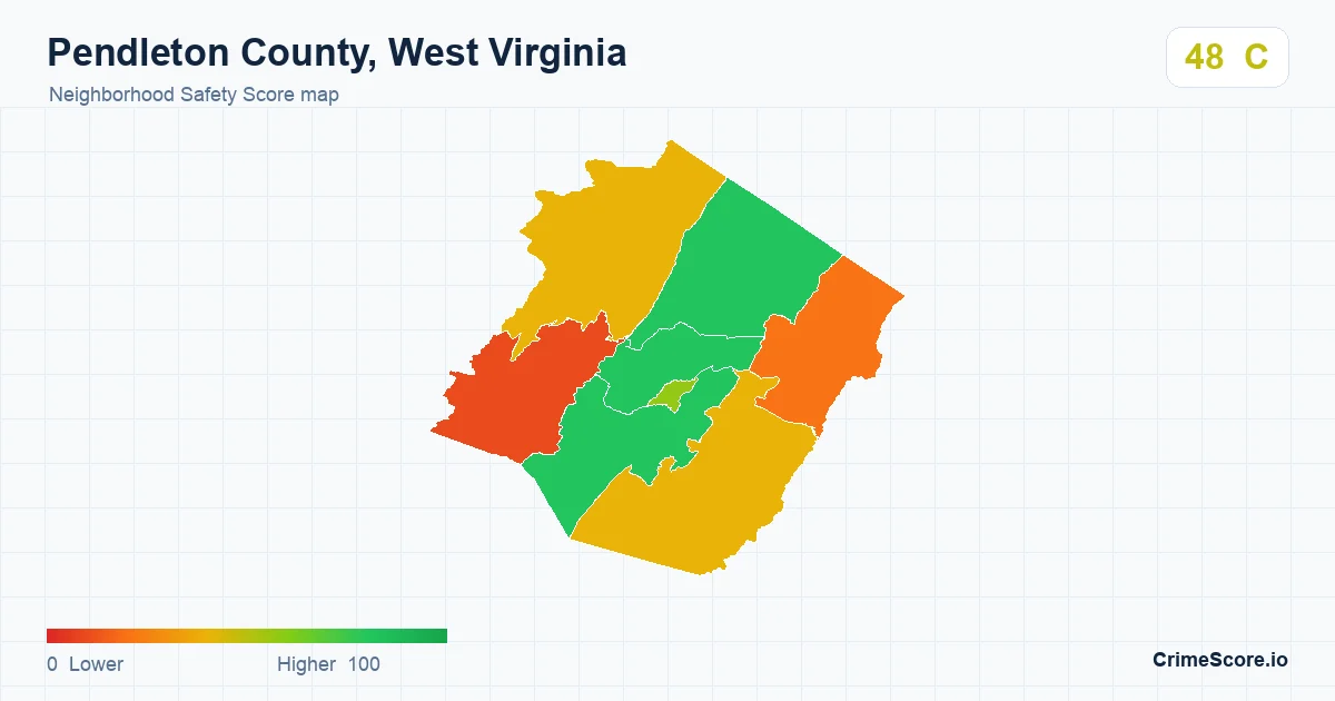 Pendleton County, West Virginia neighborhood Safety Score map by Census block group
