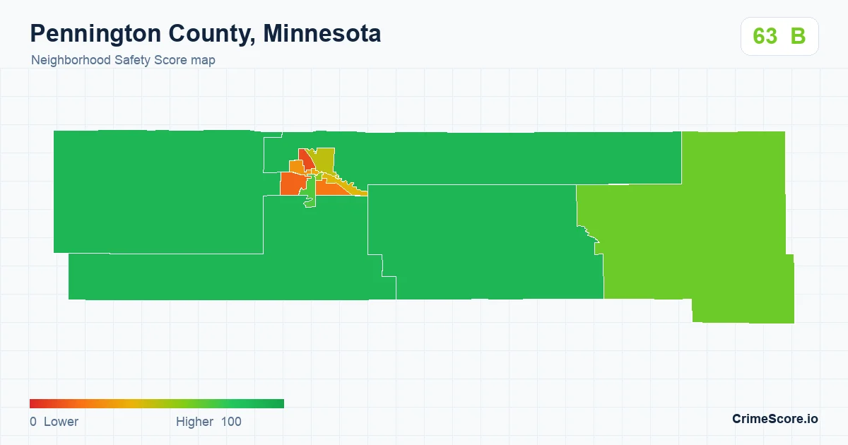 Pennington County, Minnesota neighborhood Safety Score map by Census block group