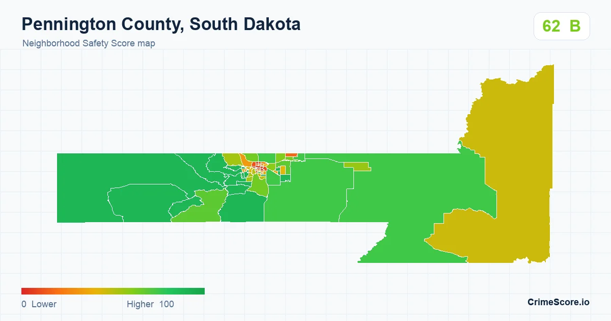 Pennington County, South Dakota neighborhood Safety Score map by Census block group