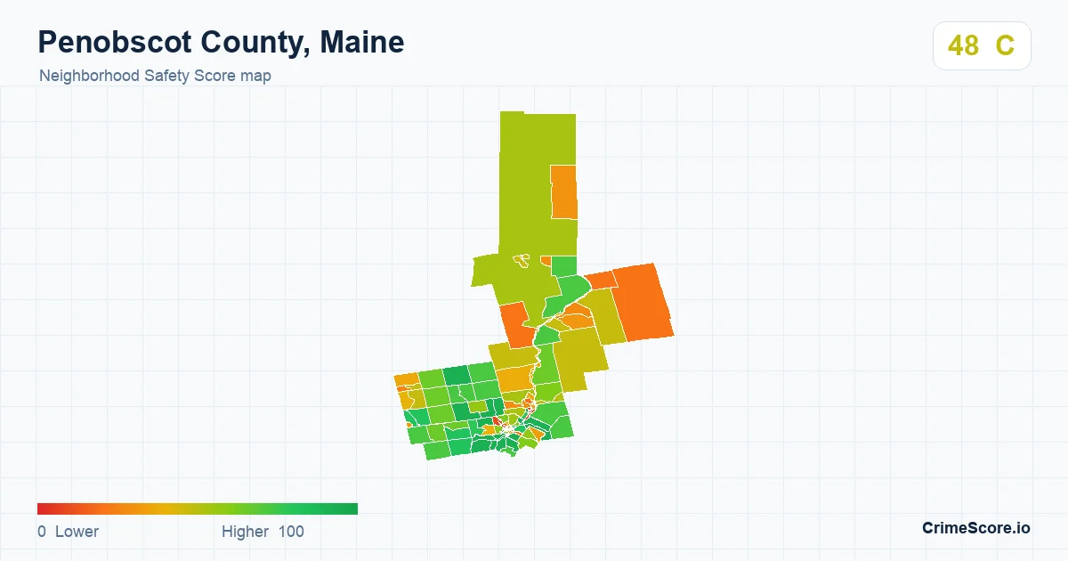 Penobscot County, Maine neighborhood Safety Score map by Census block group