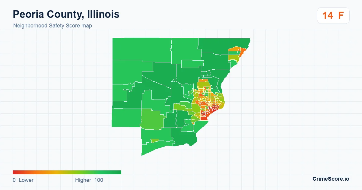 Peoria County, Illinois neighborhood Safety Score map by Census block group
