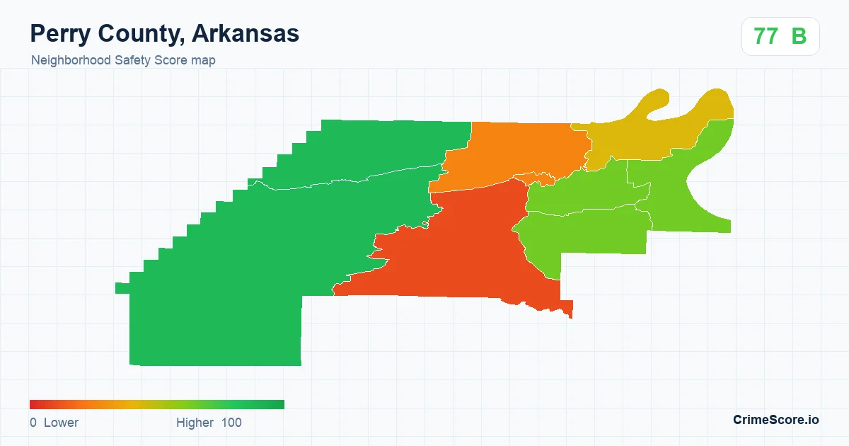 Perry County, Arkansas neighborhood Safety Score map by Census block group
