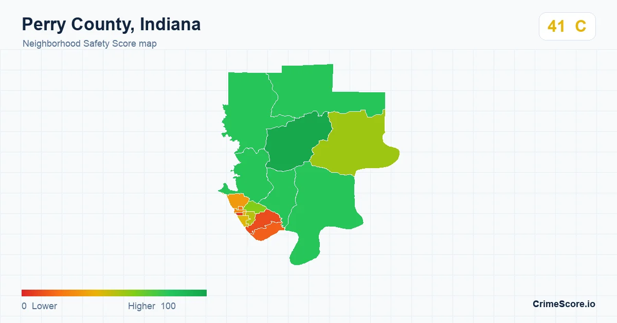 Perry County, Indiana neighborhood Safety Score map by Census block group