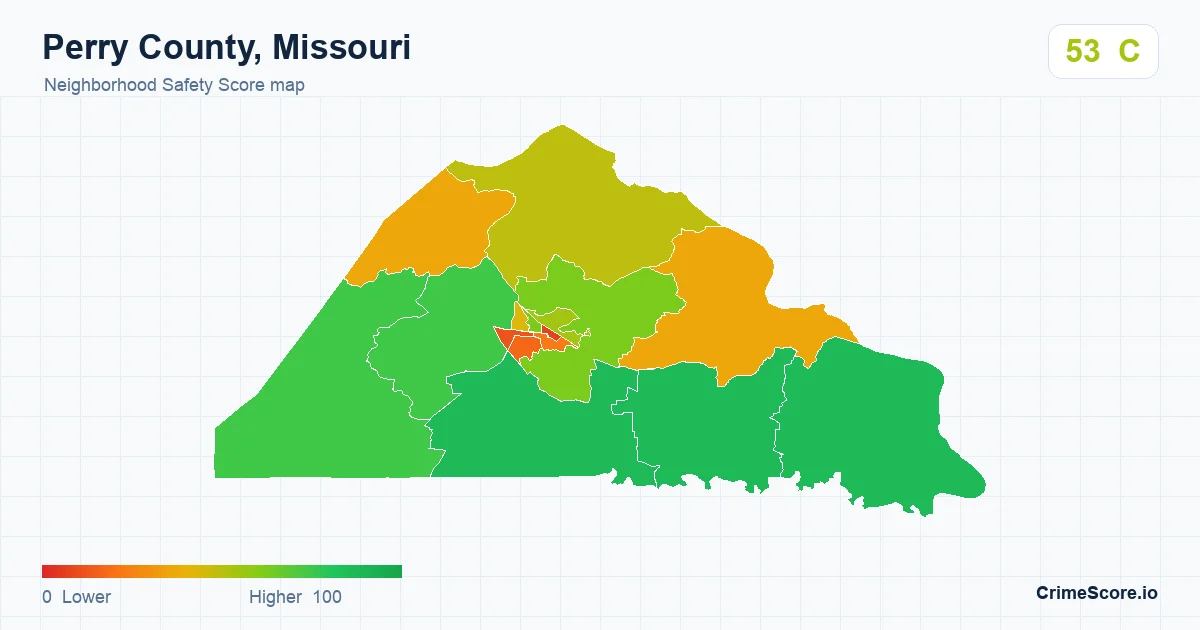 Perry County, Missouri neighborhood Safety Score map by Census block group