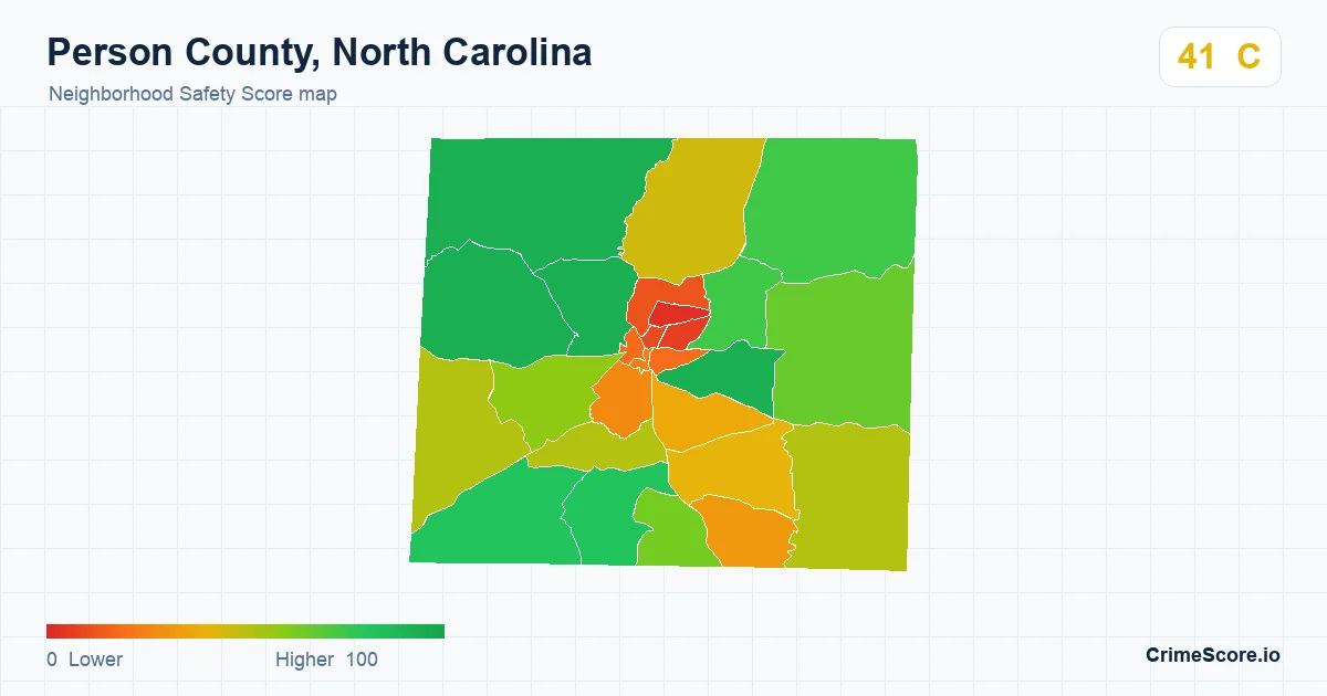 Person County, North Carolina neighborhood Safety Score map by Census block group