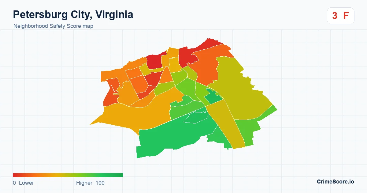 Petersburg City, Virginia neighborhood Safety Score map by Census block group
