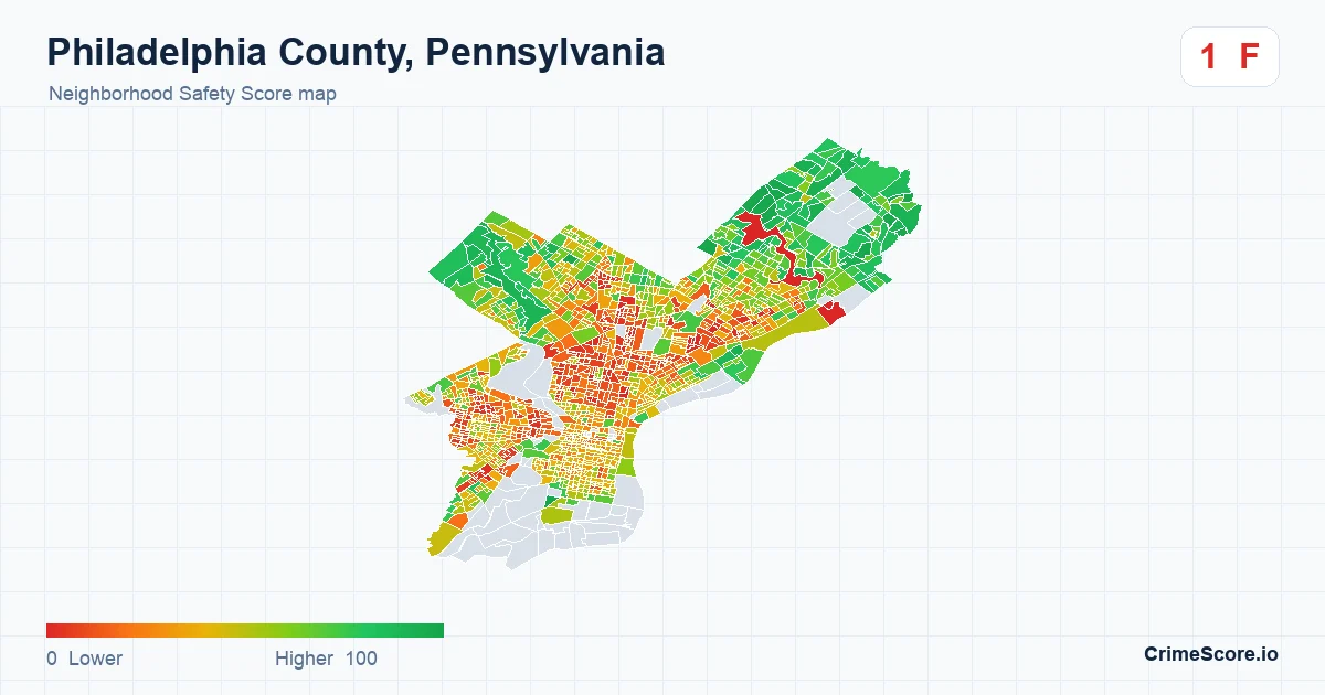 Philadelphia County, Pennsylvania neighborhood Safety Score map by Census block group