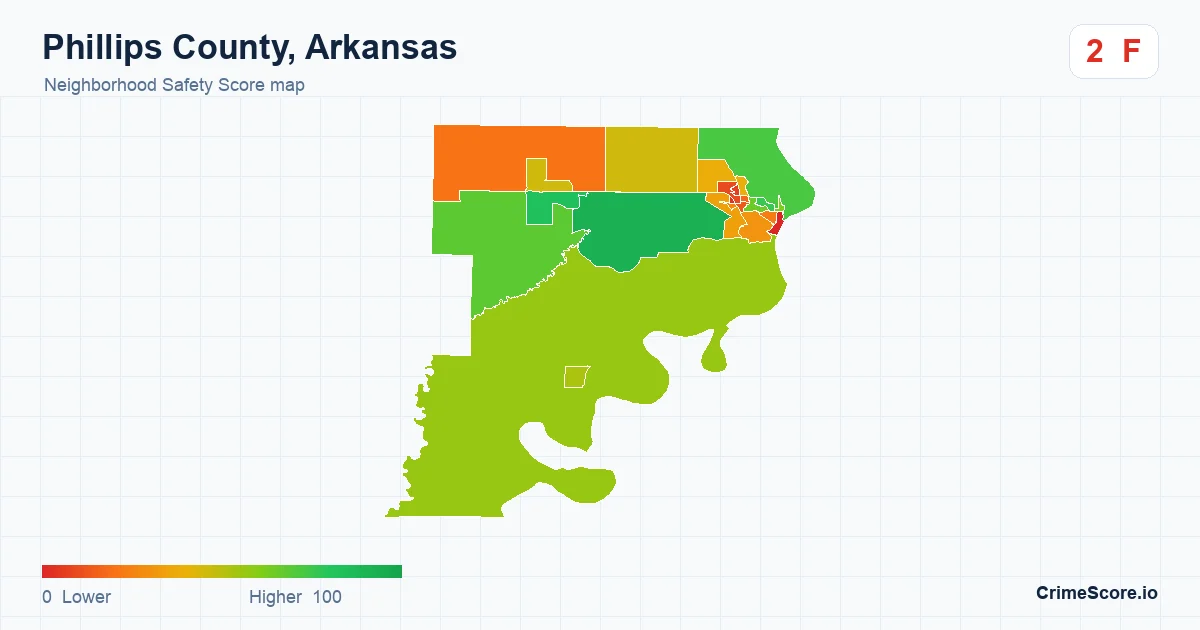 Phillips County, Arkansas neighborhood Safety Score map by Census block group