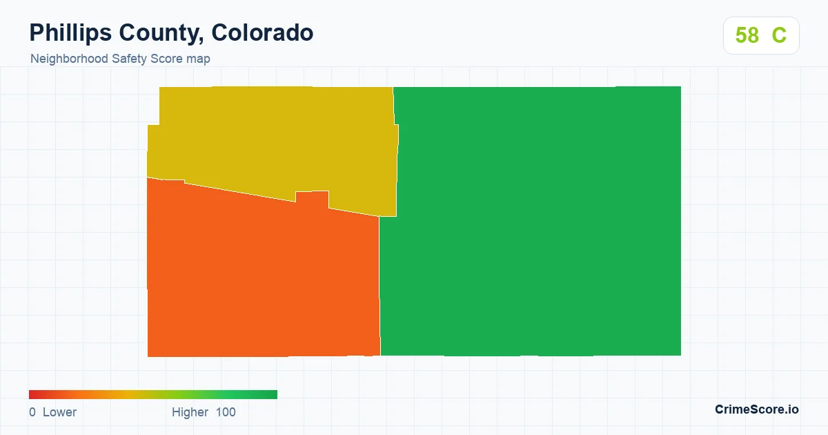 Phillips County, Colorado neighborhood Safety Score map by Census block group