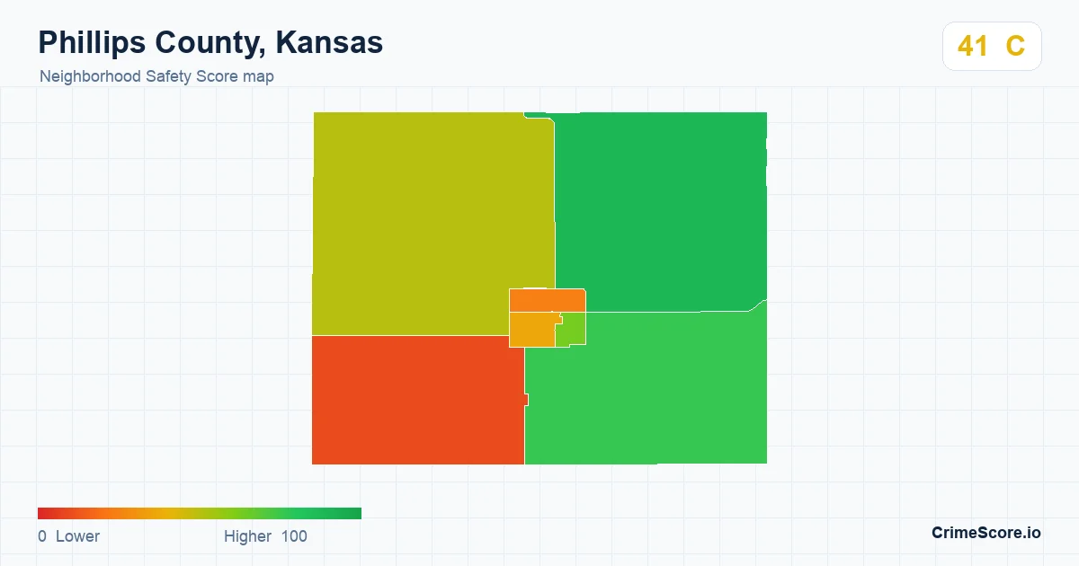 Phillips County, Kansas neighborhood Safety Score map by Census block group