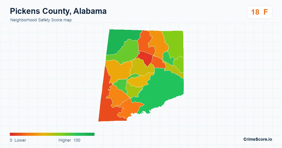 Pickens County, Alabama neighborhood Safety Score map by Census block group