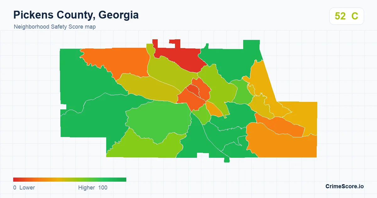 Pickens County, Georgia neighborhood Safety Score map by Census block group