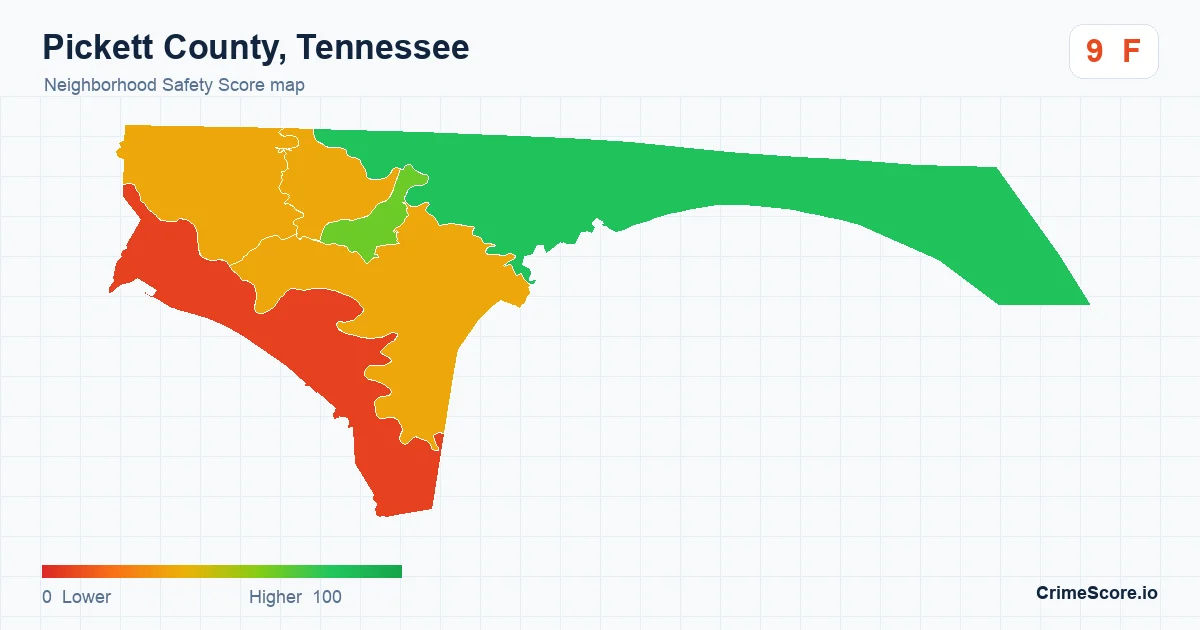 Pickett County, Tennessee neighborhood Safety Score map by Census block group