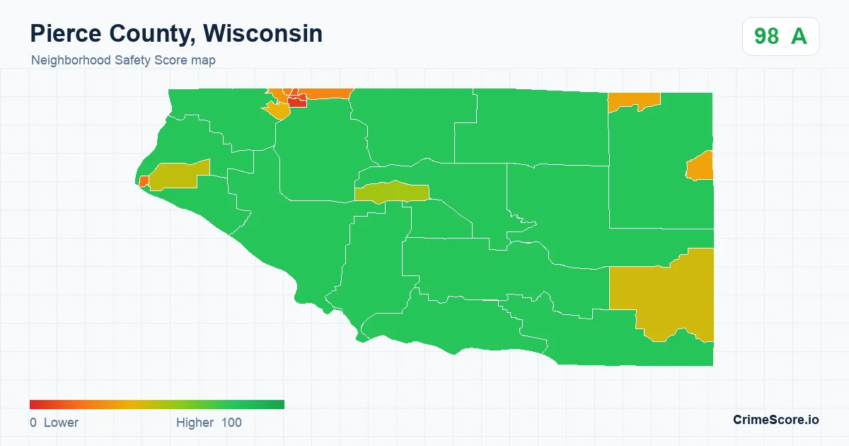 Pierce County, Wisconsin neighborhood Safety Score map by Census block group