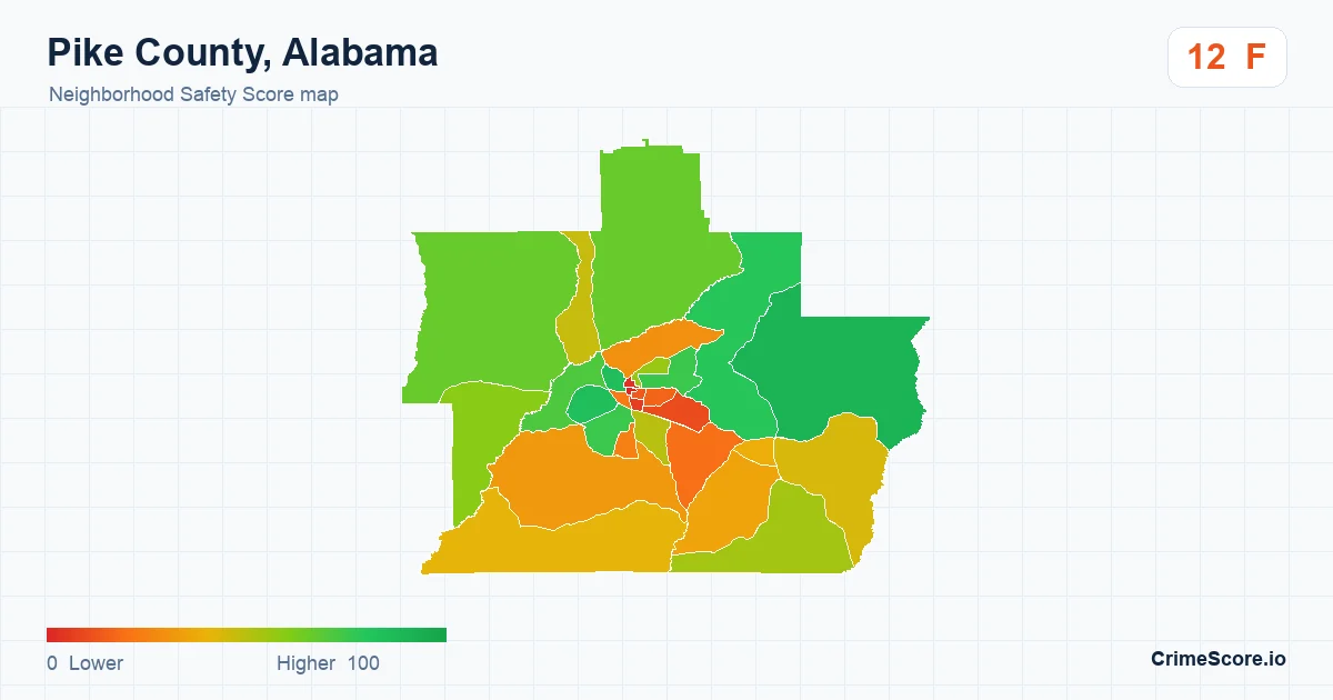 Pike County, Alabama neighborhood Safety Score map by Census block group