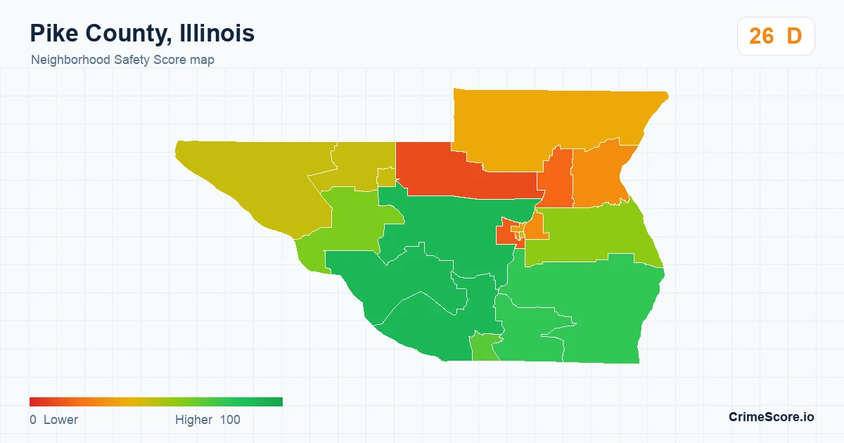 Pike County, Illinois neighborhood Safety Score map by Census block group