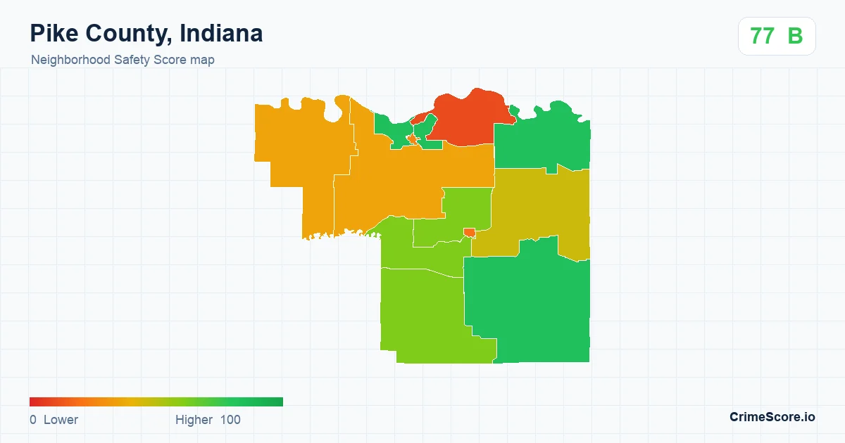 Pike County, Indiana neighborhood Safety Score map by Census block group