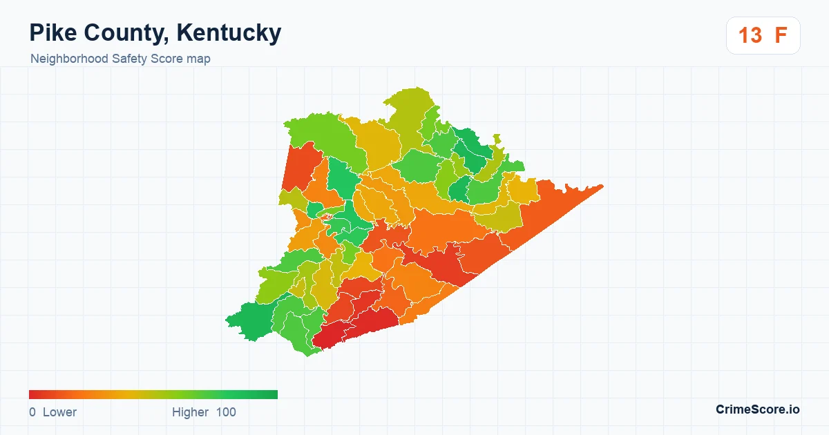 Pike County, Kentucky neighborhood Safety Score map by Census block group