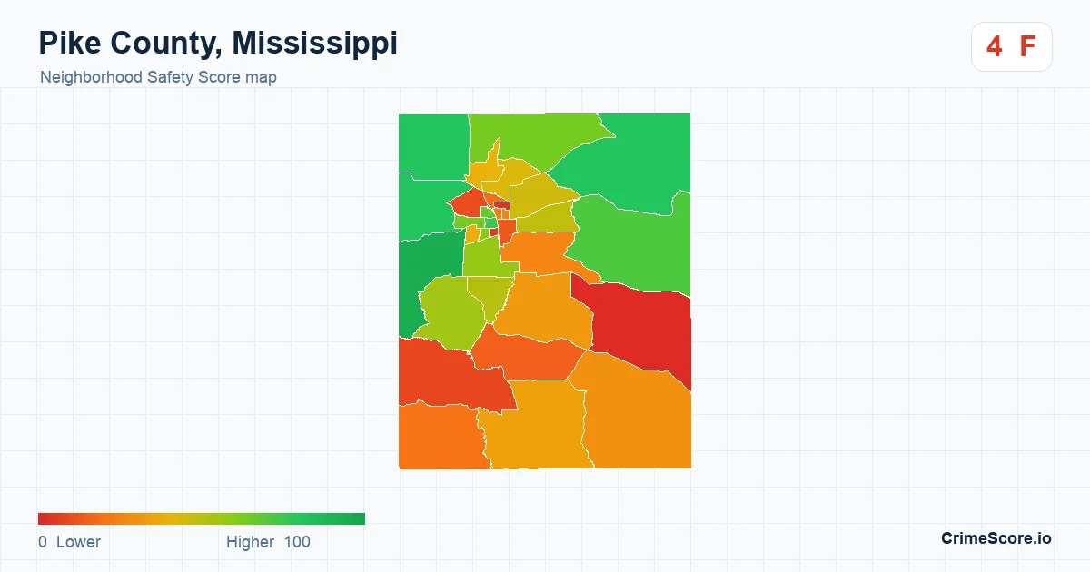 Pike County, Mississippi neighborhood Safety Score map by Census block group