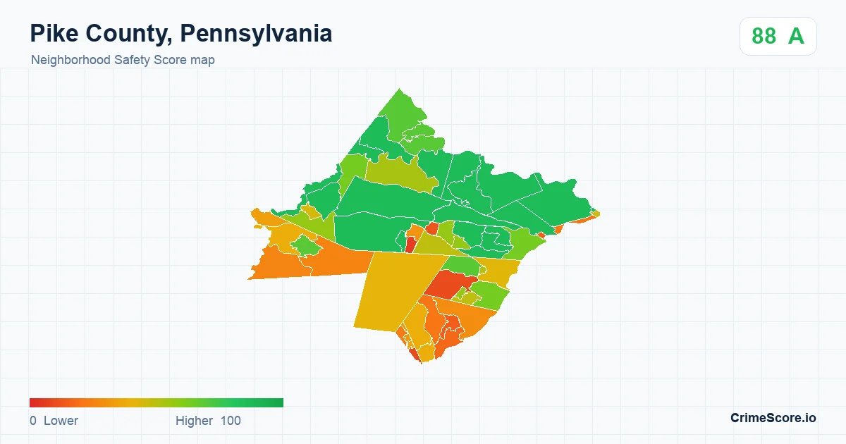 Pike County, Pennsylvania neighborhood Safety Score map by Census block group