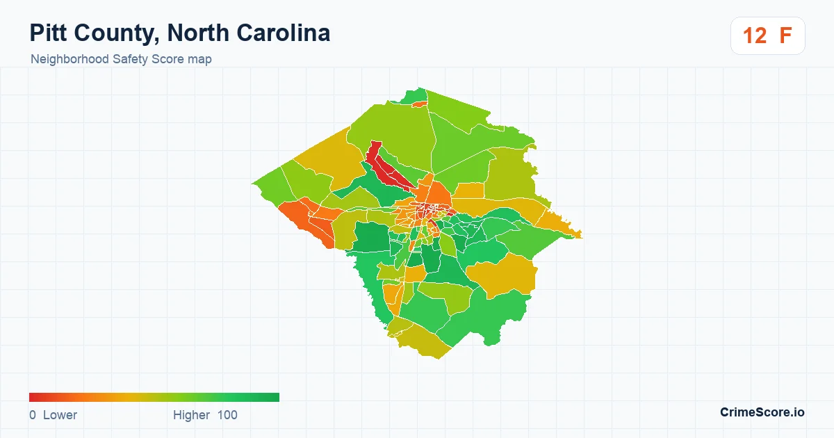 Pitt County, North Carolina neighborhood Safety Score map by Census block group