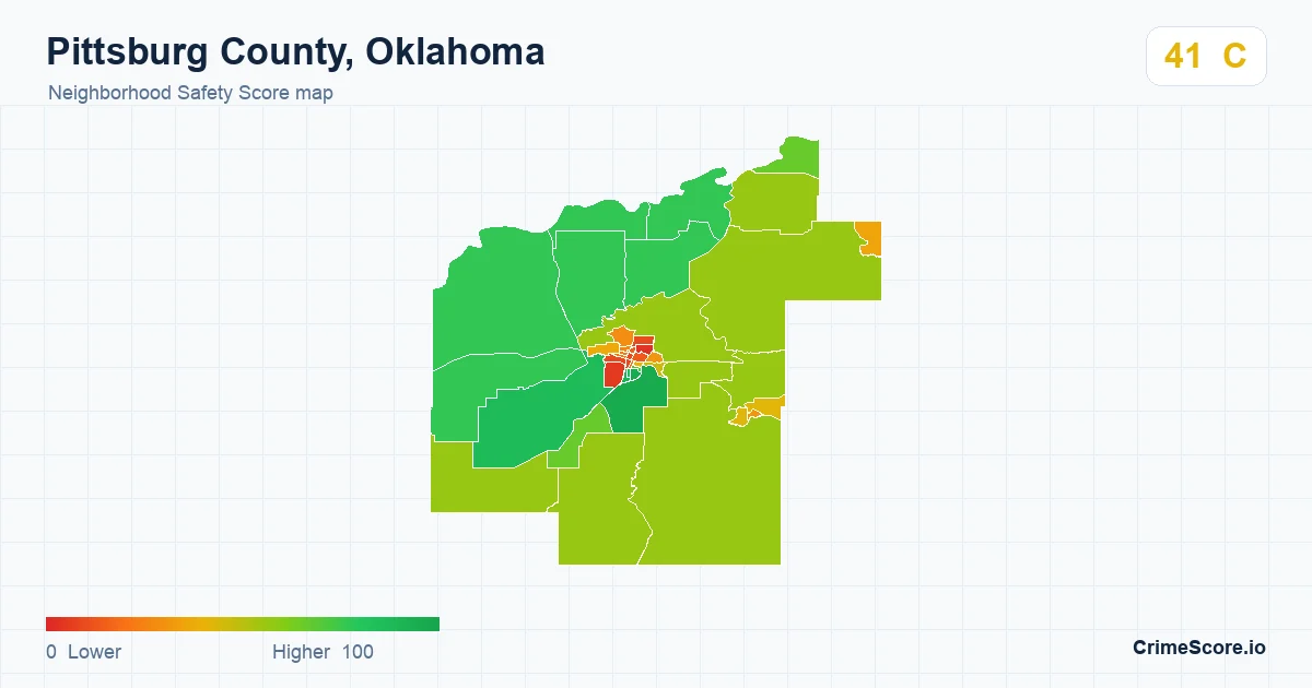 Pittsburg County, Oklahoma neighborhood Safety Score map by Census block group
