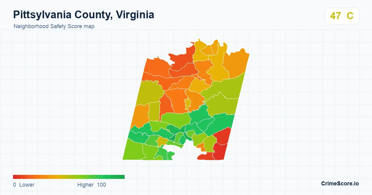 Pittsylvania County, Virginia neighborhood Safety Score map by Census block group