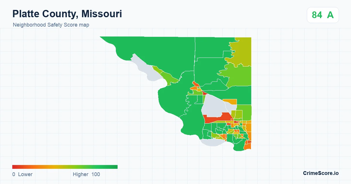 Platte County, Missouri neighborhood Safety Score map by Census block group